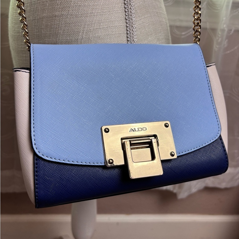 Aldo Rotella Crossbody Bag, Navy, Blue, Cream, with Gold Tone Hardware - Picture 2 of 14
